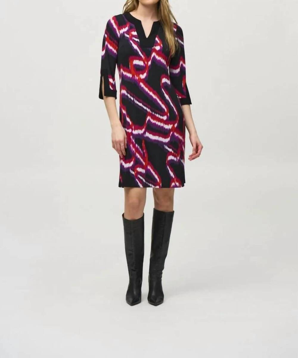 NEW JOSEPH RIBKOFF abstract print shift dress in black/multi